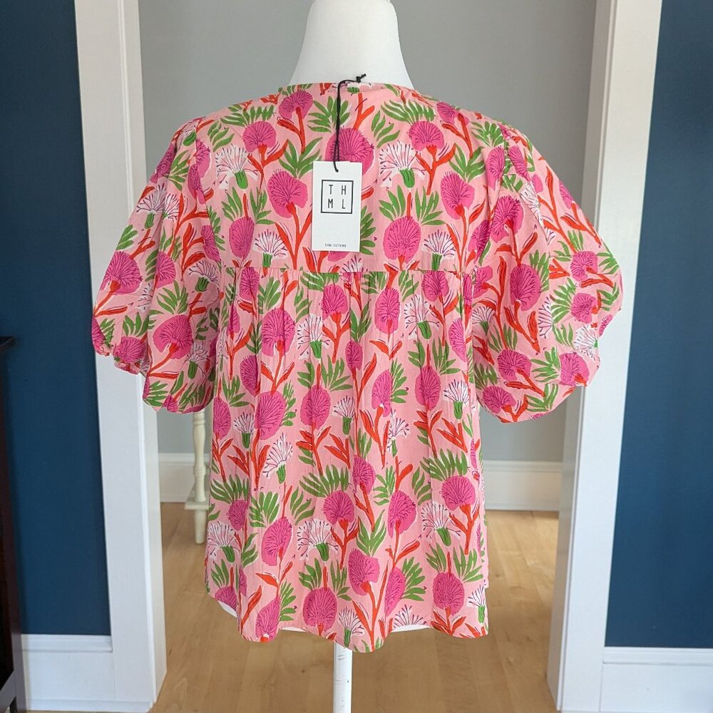 NWT THML Pink Floral Boho Peasant Top Medium - Picture 6 of 14